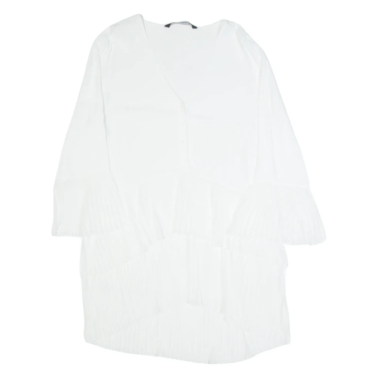 ZARA WOMAN Womens Day Dress White Long Sleeve Knee Length M