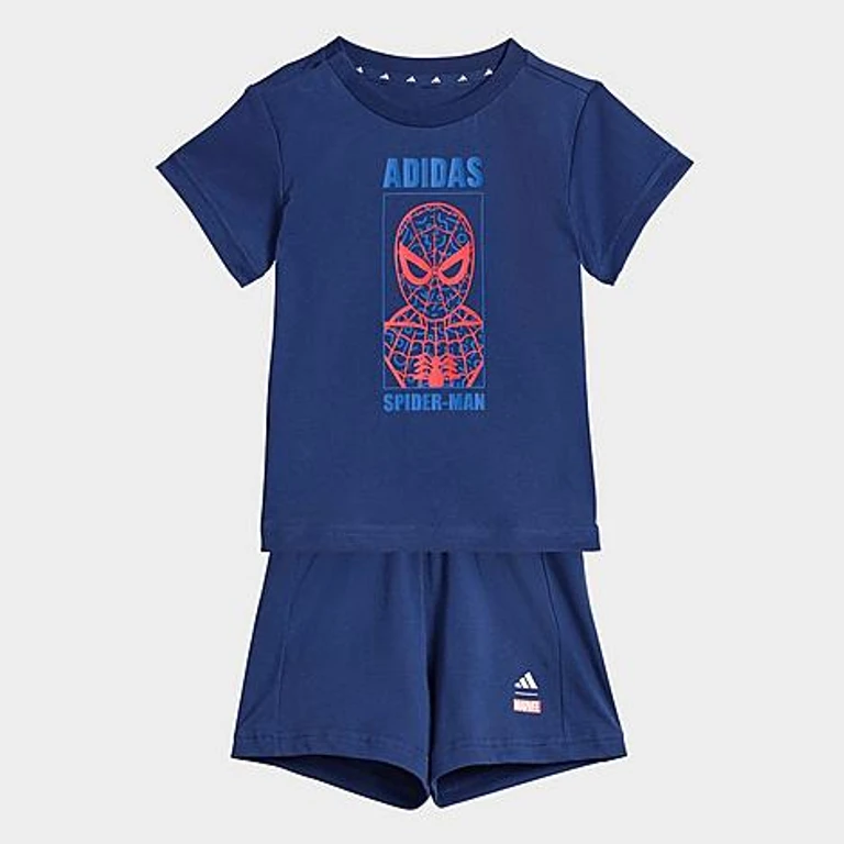 adidas Infant and Toddler x Marvel Spider-Man T-Shirt and Shorts Set in Dark Blue/Off White Size: 3M