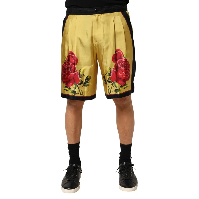 Dolce & Gabbana Yellow Floral Print Silk Men Bermuda Shorts - Men