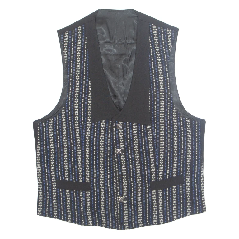 Womens Printed Waistcoat Black V-Neck Sleeveless Striped L