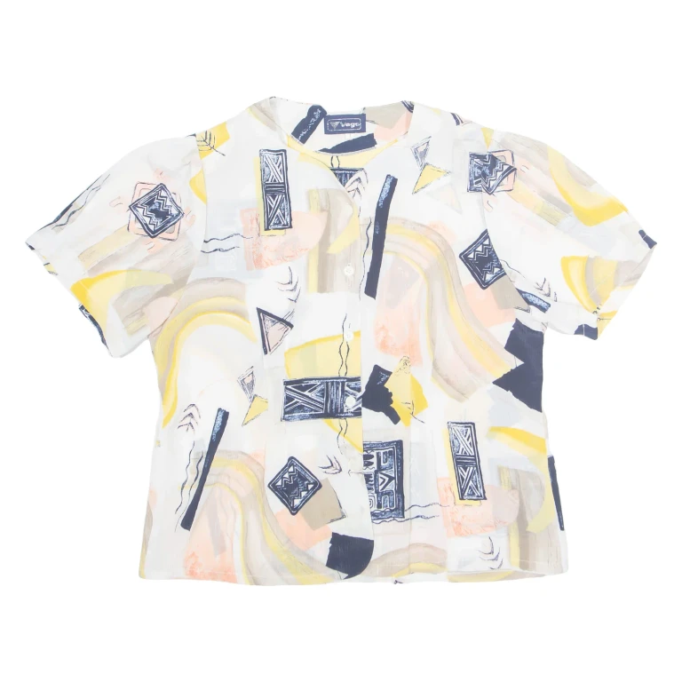 VEGO Womens Printed Shirt Cream V-Neck 90s Geometric L