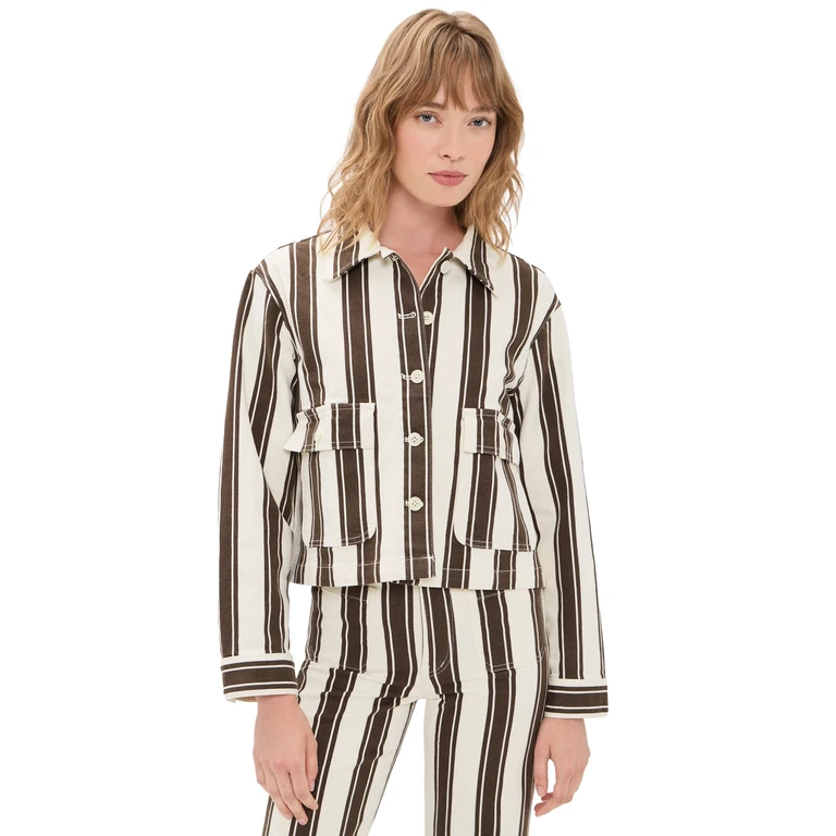 Madewell Fem Jacket Ivory & Brown Stripe XL