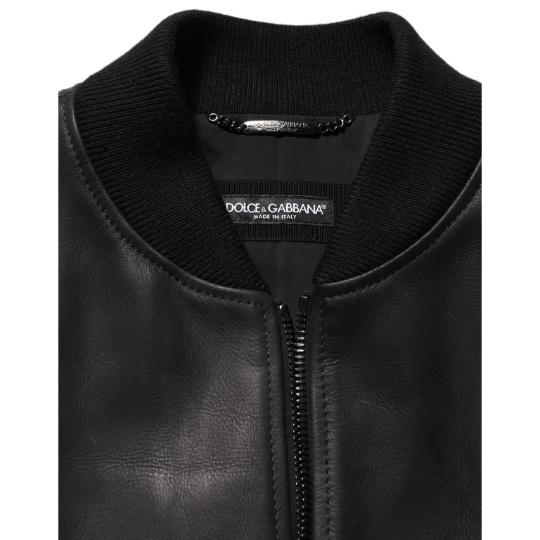 Black Leather Full Zip Men Biker Jacket Calf Clothing - Men