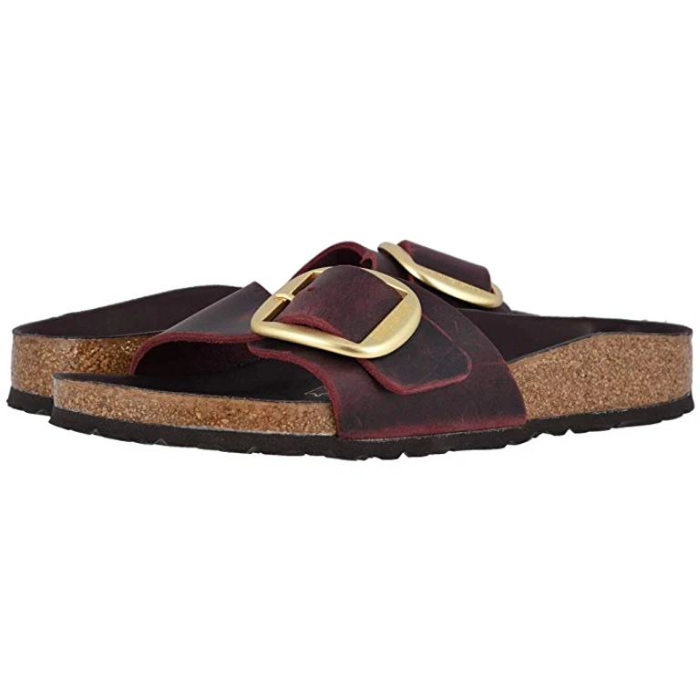 Unisex Madrid Big Buckle Waxy Leather Zinfandel