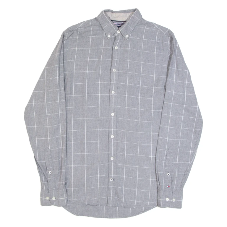 TOMMY HILFIGER Mens Shirt Grey Check Long Sleeve S