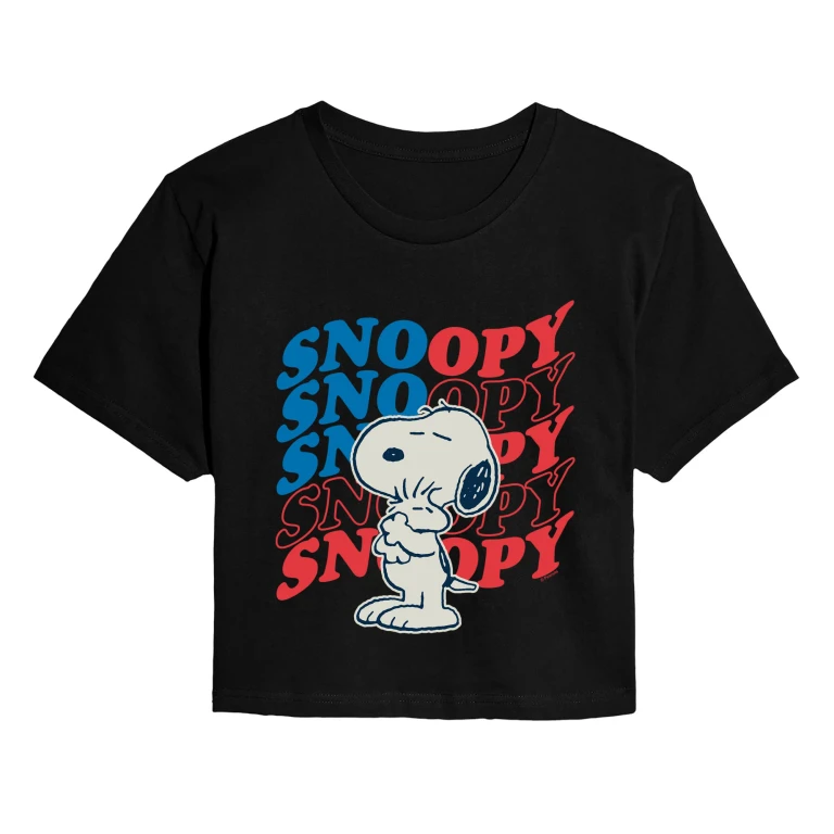 Snoopy Woodstock USA Hug - Juniors Cropped Graphic T-Shirt