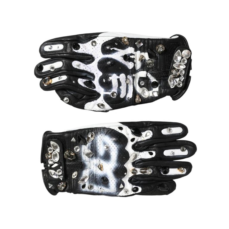 Gloves Black White Crystal Wrist Length Mitten And 10+pl - Women