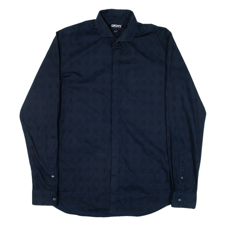 DKNY Slim Fit Mens Shirt Blue Check Long Sleeve M