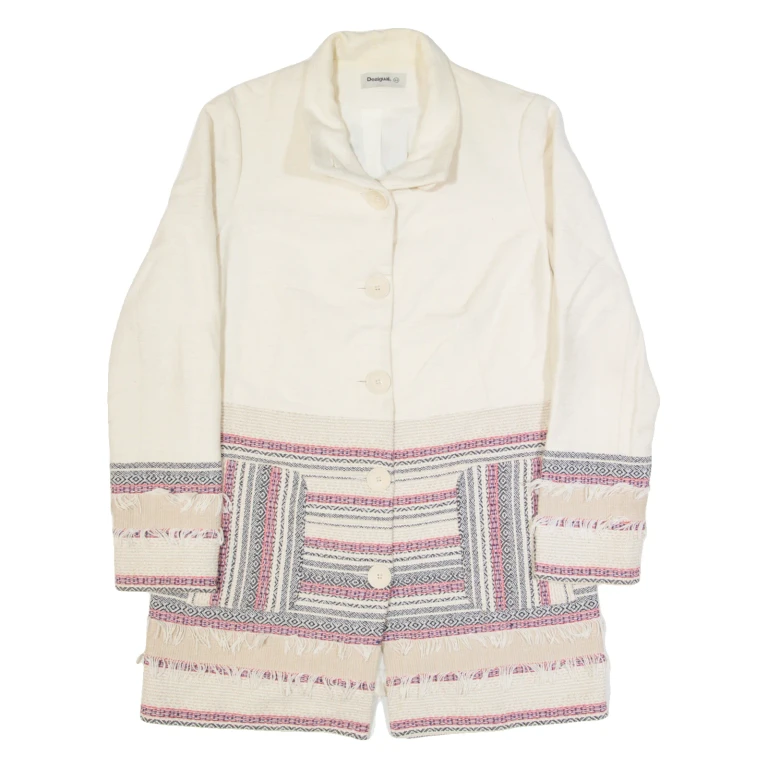 DESIGUAL Womens Overcoat Coat White Striped M