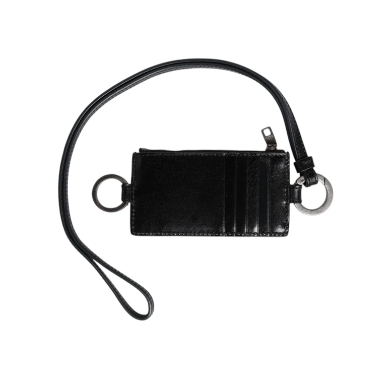 Dolce & Gabbana Black Leather Logo Embossed Lanyard Card Holder Wallet Horse - Men