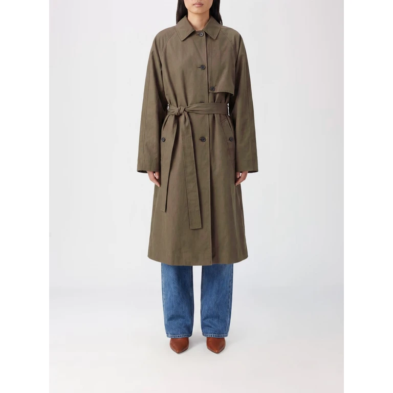 Long Single-Breasted Cotton Trench Coat with Tie Belt (LV0VY10200PAR)