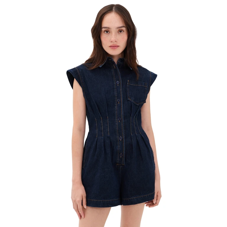 Line & Dot Flavia Denim Romper Indigo S