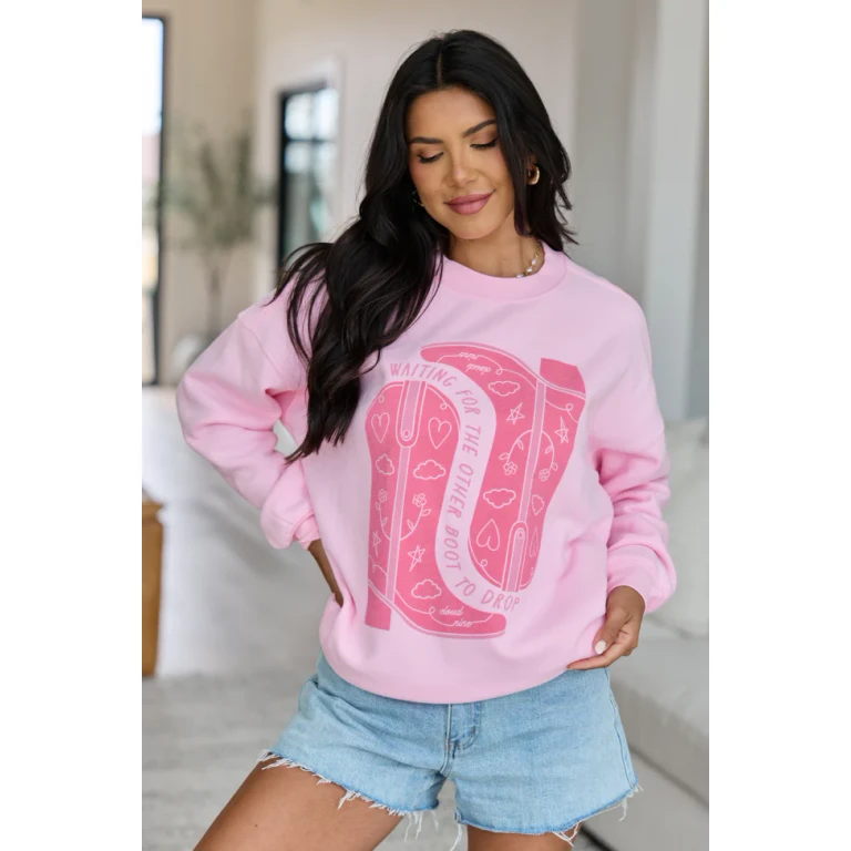 Waiting For The Other Boot To Drop Light Pink Graphic Sweatshirt