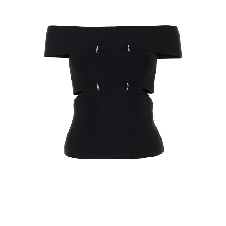 Alexander McQueen Black Stretch Viscose Blend Top Maglie - Women