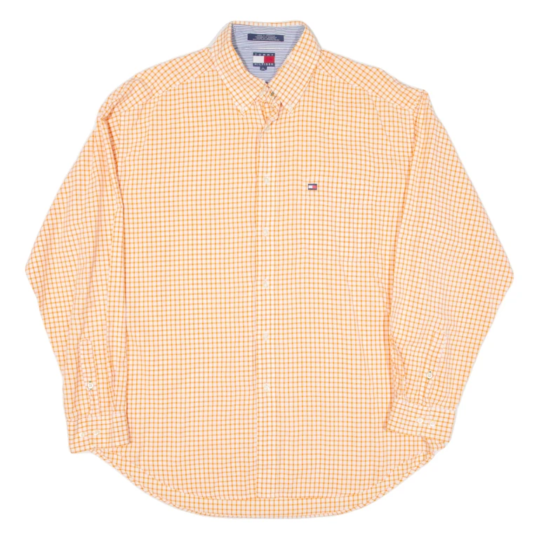 TOMMY HILFIGER Mens Shirt Orange Check Long Sleeve XL