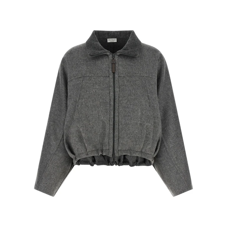 Brunello Cucinelli Gray Virgin Wool Full-Length Jacket Clothing - Women