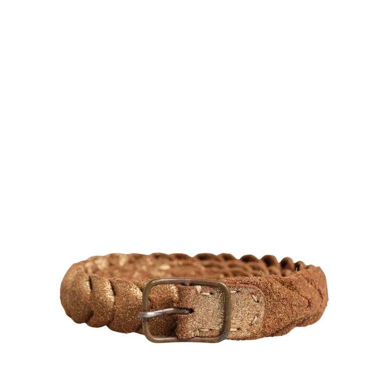 Brown Leather Braided Metal Buckle Belt - Women