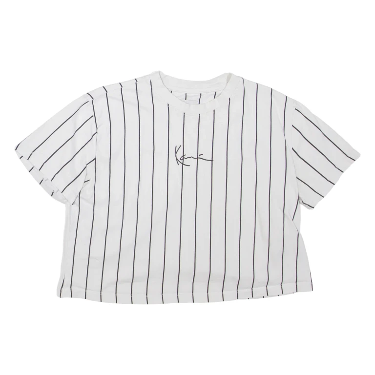 KARL KANI Cropped Striped Womens T-Shirt White Crew Neck S