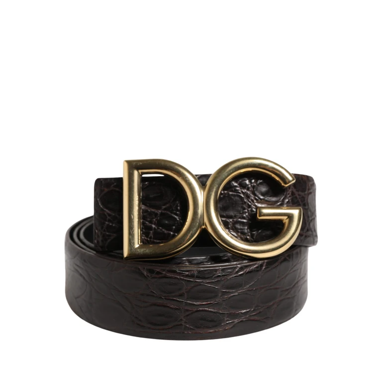 Dolce & Gabbana Men Black Exotic Leather Logo Buckle Belt Caiman - Men