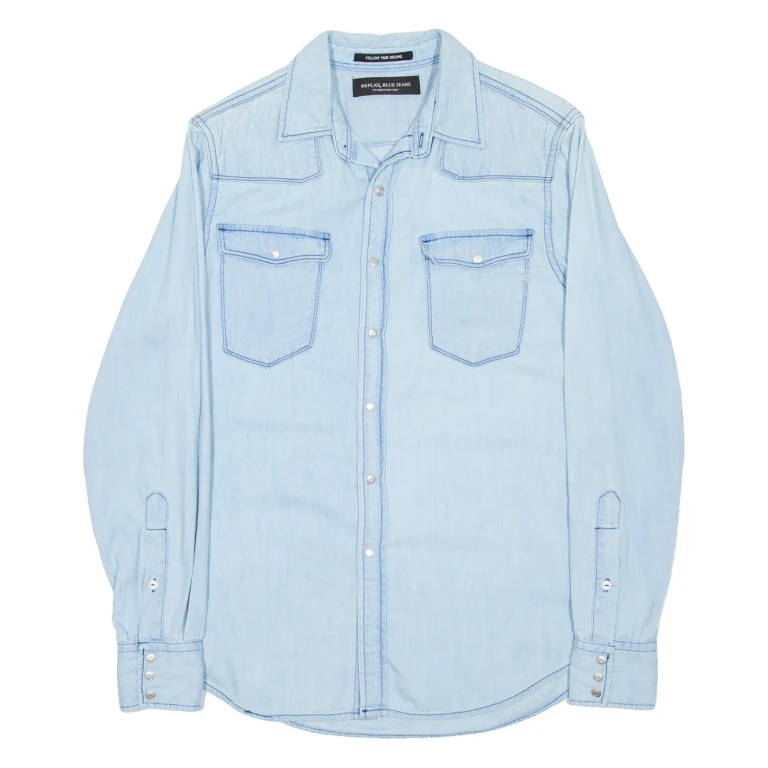 REPLAY Mens Denim Shirt Blue Long Sleeve S