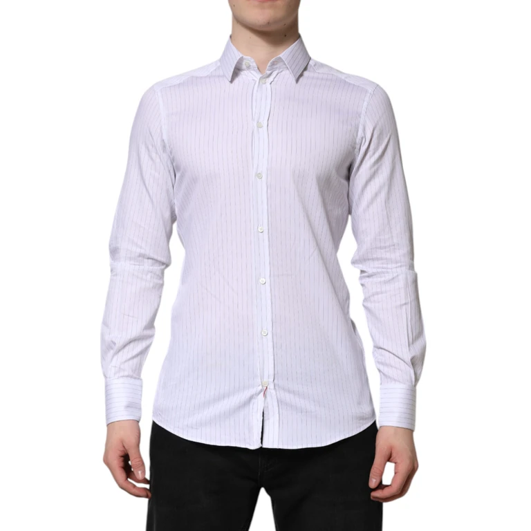 Dolce & Gabbana White Stripes Cotton Long Sleeve Formal Shirt - Men
