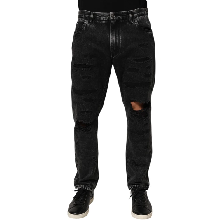 Dolce & Gabbana Black Washed Ripped Loose Cotton Denim Jeans Clothing - Men