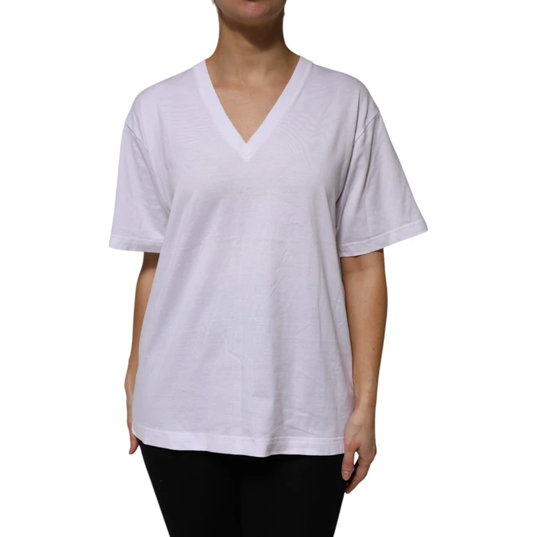 Dolce & Gabbana White Cotton Short Sleeves V-Neck T-Shirt - Women