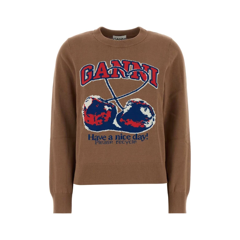 Ganni Biscuit Cotton Sweater Camel Exterior: Organic Felpe - Women