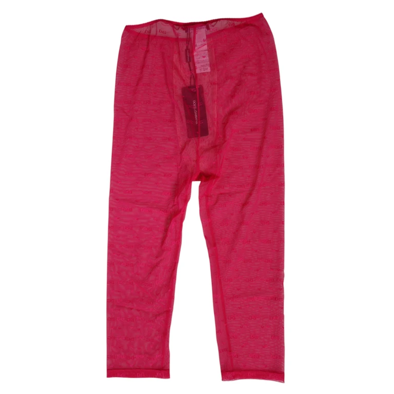 Dolce & Gabbana Fuchsia Logo Lace Tight Midi Trousers Underwear Nylon Elastane - Women