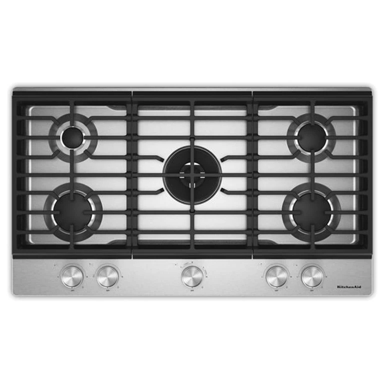 36 In. Gas Cooktop w/ 5 Burners, Integrated Wok Grate & Cookshield Finish in Steel