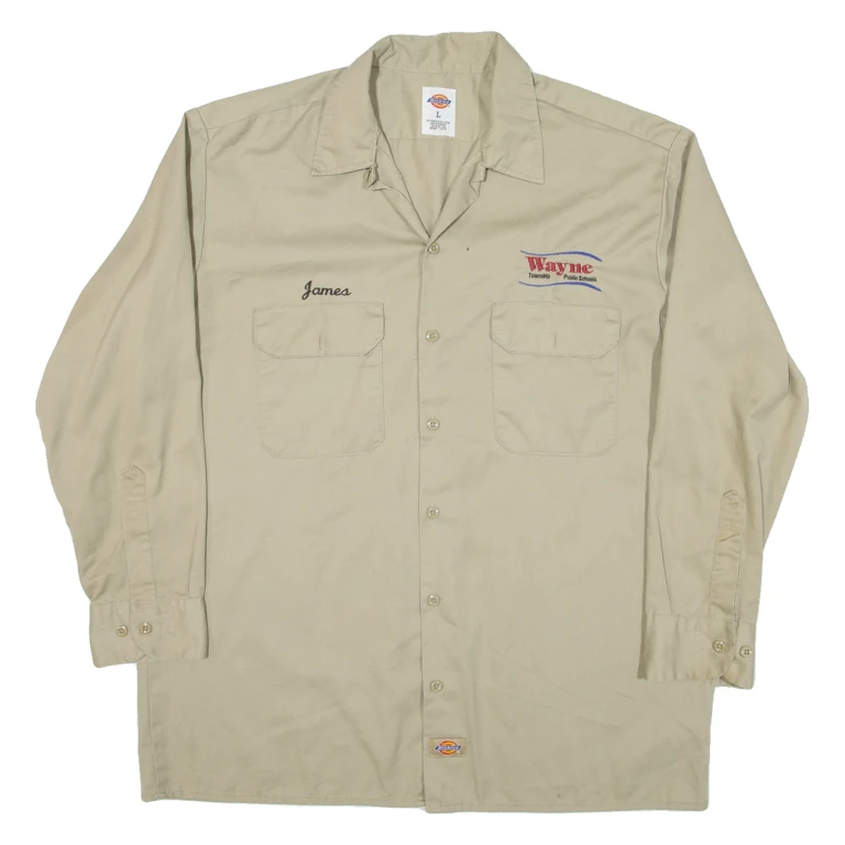 DICKIES Mens Worker Shirt Beige Long Sleeve L