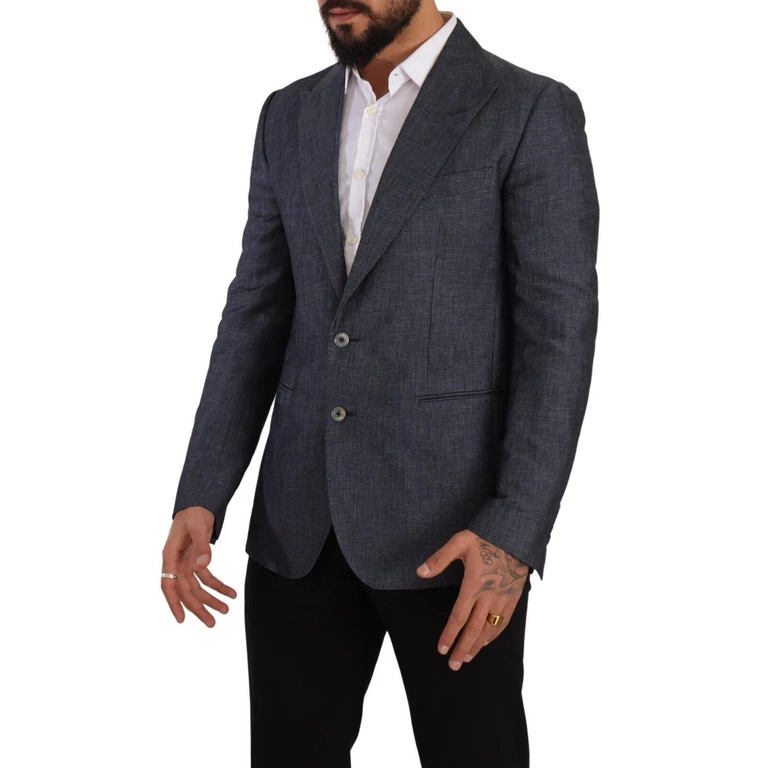 Blue Linen Cotton Jacket Taormina Blazer Flax Clothing - Men