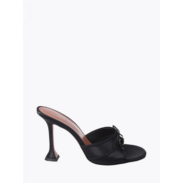 Eleonora Satin Mules with a High Spool Heel (ELEONORASLIPPER95SATINBLACK)