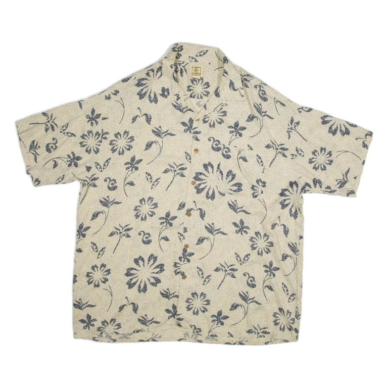 MORRO BAY Mens Hawaiian Shirt Cream Viscose Floral XL