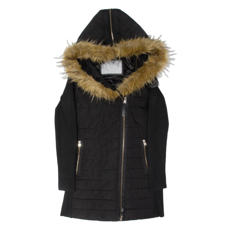 CALVIN KLEIN Womens Parka Coat Black Hooded XS