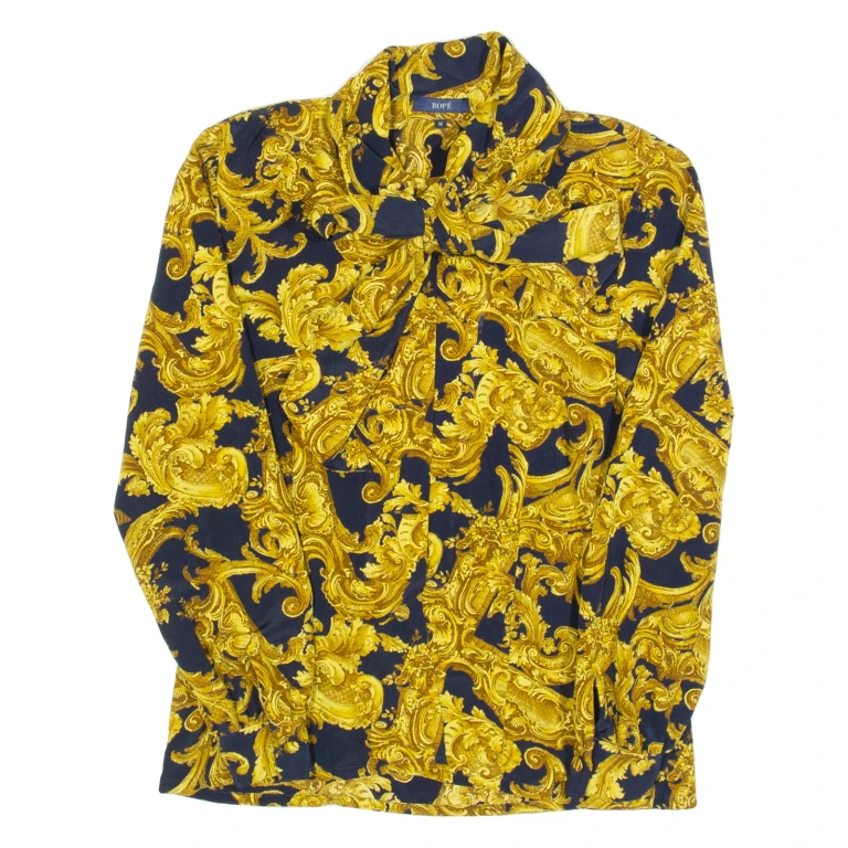 ROPE Womens Printed Shirt Gold Collared Long Sleeve Crazy Pattern S