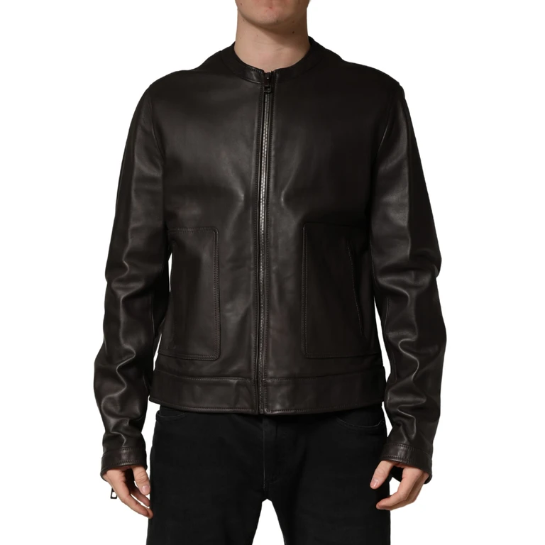 Dolce & Gabbana Black Lambskinleather Full Zip Biker Jacket Leather Clothing - Men