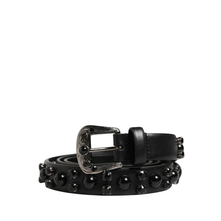 Dolce & Gabbana Men Black Calf Embellished Metal Buckle Belt Leather - Men