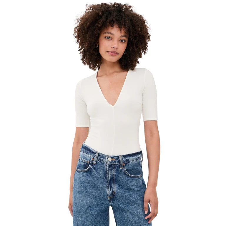Fleur du Mal Deep Plunge Bodysuit Ivory L