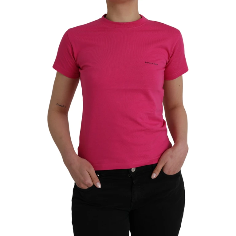 Balenciaga Pink Cotton Crew Neck Short Sleeves Tee T-Shirt - Women