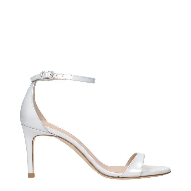 White Leather Stiletto Heel Sandals - Women