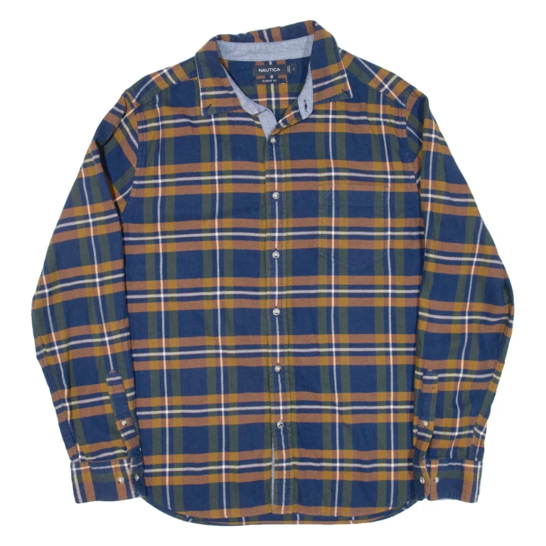 NAUTICA Mens Shirt Blue Check Long Sleeve L