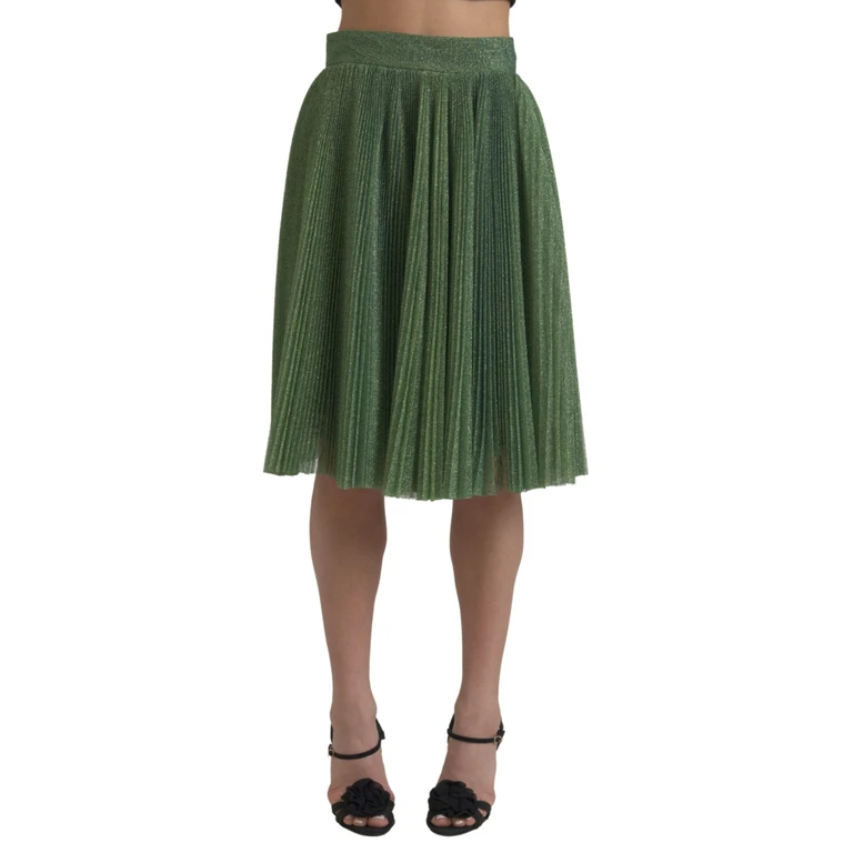 Dolce & Gabbana Metallic Green High Waist A-Line Pleated Skirt Polyester - Women