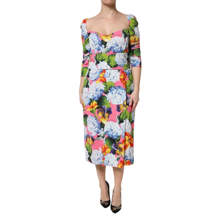 Dolce & Gabbana Multicolor Floral Pleated Sheath Midi Dress Viscose Elastane - Women