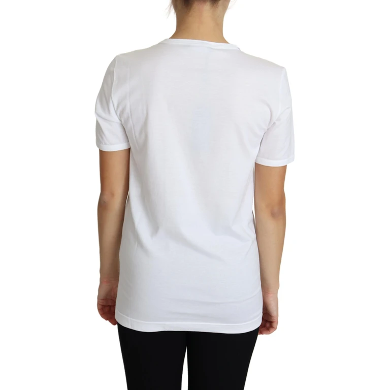 Dolce & Gabbana White San Valentino Heart Crystals T-Shirt Top Cotton - Women