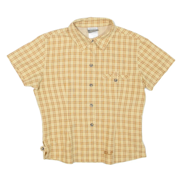 JACK WOLFSKIN Womens Printed Shirt Yellow Collared Check UK 12