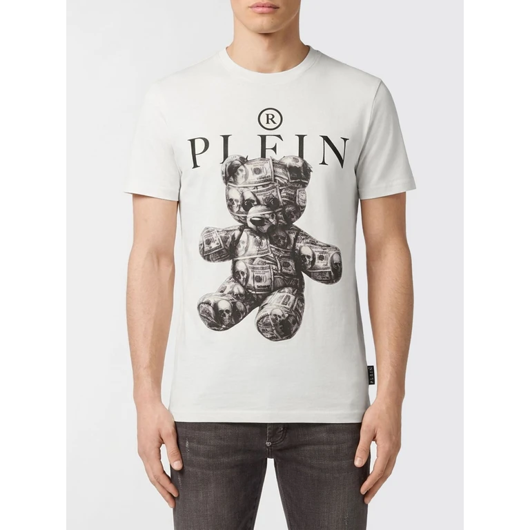 Teddy Bear Print Cotton T-Shirt with Contrast Logo (UAFCMTK9366PJY002N01)