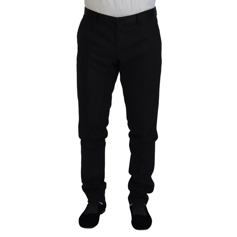 Dolce & Gabbana Black Wool Chino Dress Formal Pants Virgin Silk Polyester - Men