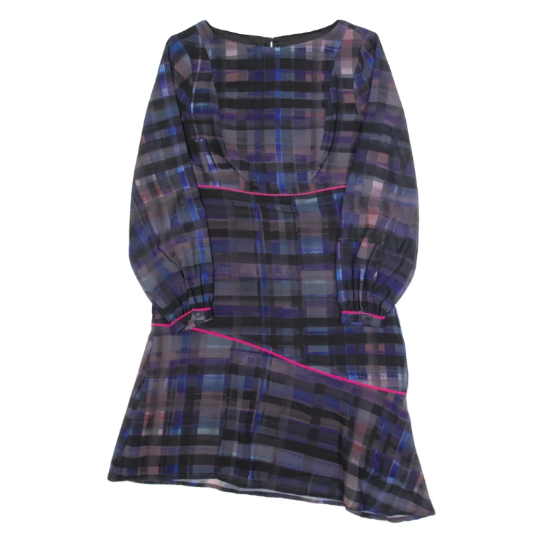 MINT VELVET Womens Day Dress Black Check Long Sleeve Knee Length UK 10