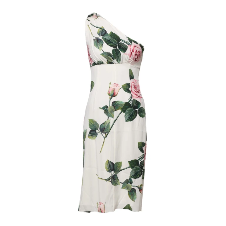 Dolce & Gabbana White Floral One Shoulder Sheath Midi Dress Silk Elastane - Women